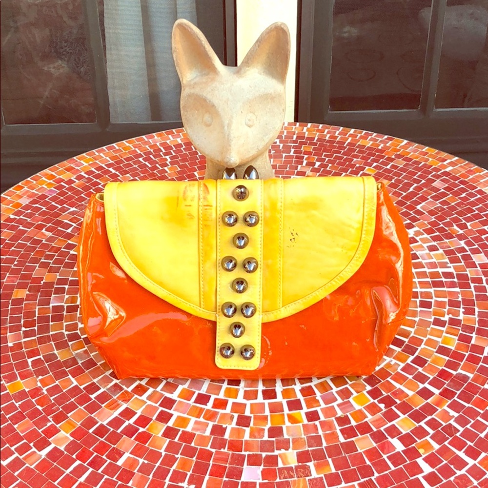 Thomas Wylde patent leather clutch w/chrome studs